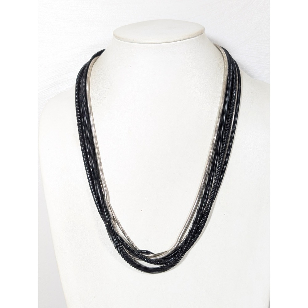Black Multi Chain Necklace Silver Tone Accent Long 24"